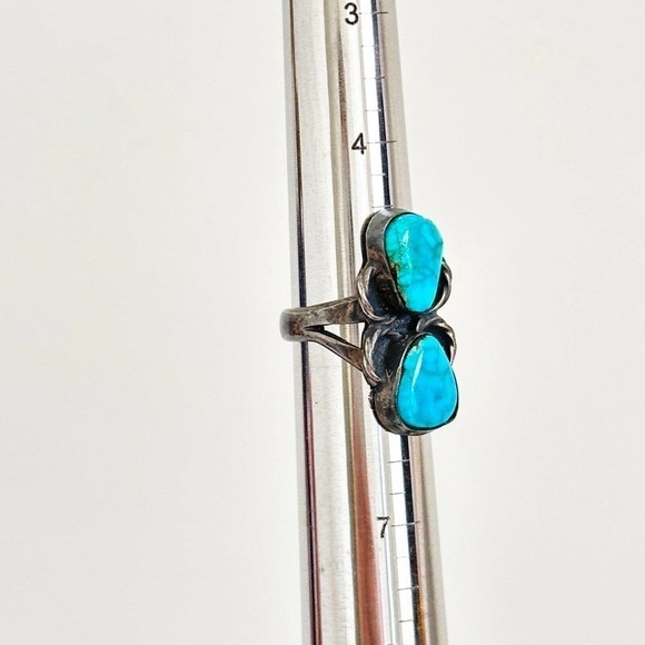 Vintage 925 Sterling Silver Turquoise Oxidized Darkened Band Ring Size 5.5 - Picture 8 of 8